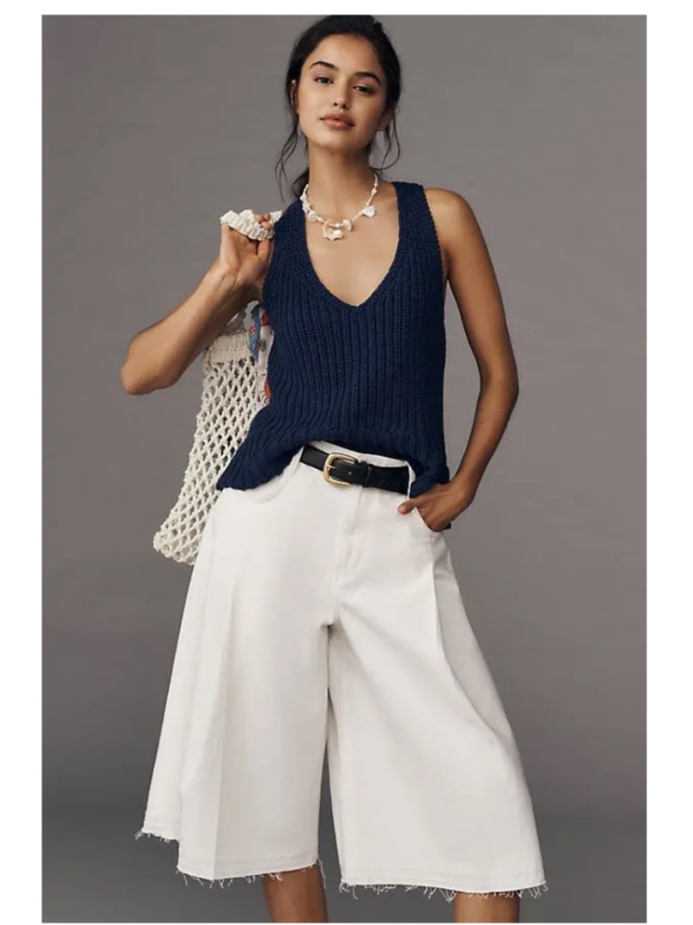 Pleated High-Rise Culotte Jeans NWOT PILCRO COLOR- Ivory - Picture 5 of 5